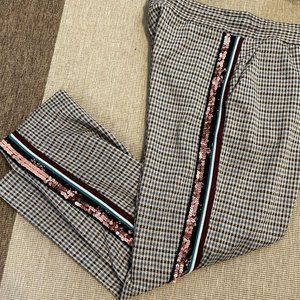 Maeve Plaid Joggers w/ Sequin and Print Leg Pinstripe | Size S-M | Barely Worn